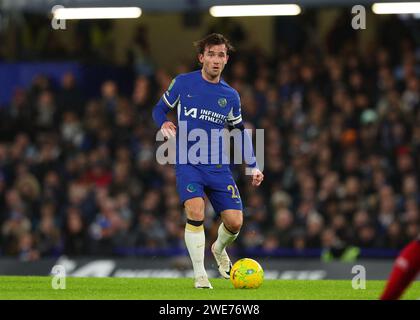 Stamford Bridge, Chelsea, Londra, Regno Unito. 23 gennaio 2024. Carabao Cup Football, semifinale, Second Leg, Chelsea vs Middlesbrough; Ben Chilwell del Chelsea on the ball Credit: Action Plus Sports/Alamy Live News Foto Stock