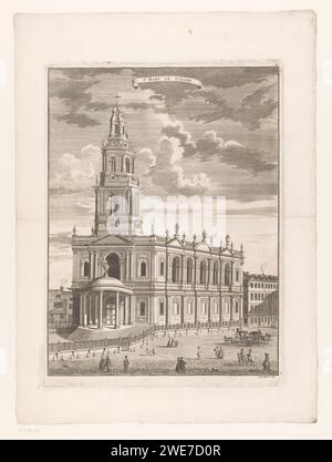 Veduta di Saint Mary le Strand, Sutton Nicholls, 1720 - 1731 lettera stampata in alto a destra: P. paper incisione vista città in generale; 'vista città (+ città(-paesaggio) con figure, personale). chiesa (esterna) di Santa Maria-le-Strand. Londra Foto Stock