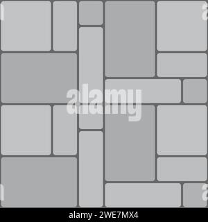 Vista dall'alto su strada pavimentata o sul marciapiede del giardino. Pavimentazione in parquet vettoriale con piastrelle e blocchi di granito. Design paesaggistico per strade e sentieri Illustrazione Vettoriale