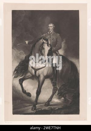 Parte cavaliere di Arthur Wellesley, duca di Wellington, Samuel William Reynolds (i), dopo John Jackson, dopo James Northcote, 1783 - 1835 carta stampata incisione persone storiche. agente. ritratto di stato equestre Foto Stock