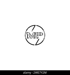 Logo MP Simple Outline Concept e cerchio del design iniziale sfondo bianco e nero Illustrazione Vettoriale