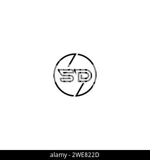 Logo SD Simple Outline Concept e cerchio del design iniziale sfondo bianco e nero Illustrazione Vettoriale