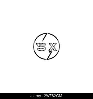 Logo SX Simple Outline Concept e cerchio di design iniziale sfondo bianco e nero Illustrazione Vettoriale
