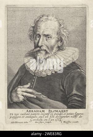 Autoritratto di Abraham Bloemaert, Hendrik Snyers, dopo Abraham Bloemaert, 1640 - 1672 stampa Autoritratto del pittore e disegnatore Abraham Bloemaert. Sotto il ritratto il suo nome e una breve spiegazione della sua opera. Ritratto per incisione su carta di Anversa, autoritratto del pittore Foto Stock