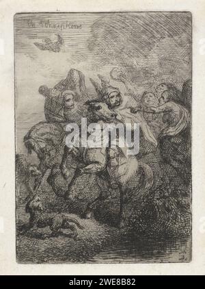 Macbeth e Banquo incontrano le tre streghe, Theodoor Schaepkens, carta stampata 1825 - 1883. Acquaforte/punto a secco Macbeth Foto Stock