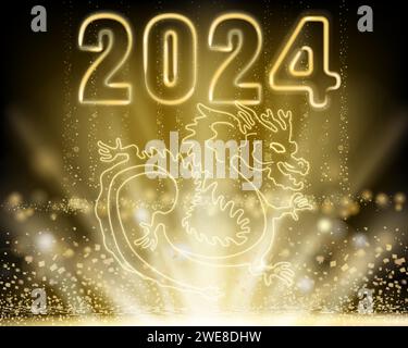 Gold Dragon Character 2024 Capodanno cinese del Drago Illustrazione Vettoriale