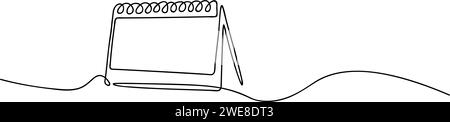 Disegno a linee continuo del calendario a foglia libera. Concetto di organizzatore. Concetto di planer temporale. Illustrazione vettoriale Illustrazione Vettoriale