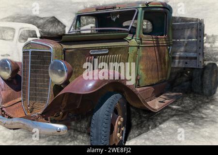 Un primo piano di un camion spazzatura a Saco Montana Foto Stock