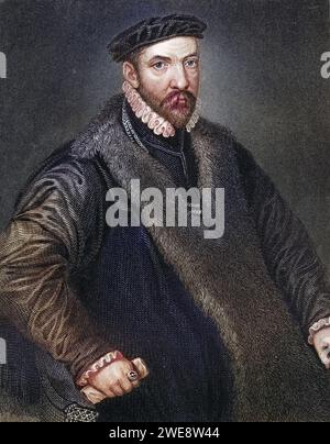 Sir Nicholas Bacon 1510-1579. Englischer Politiker, Vater von Francis Bacon. Aus dem Buch Lodges British Portraits, erschienen 1823., Historisch, digital restaurierte Reproduktion von einer Vorlage aus dem 19. Jahrhundert, data record non indicata Foto Stock