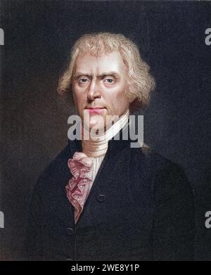 Thomas Jefferson 1743-1826. 3. Präsident der U.S.A. Aus dem Buch Galleria di ritratti, veröffentlicht 1833., Historisch, digital restaurierte Reproduktion von einer Vorlage aus dem 19. Jahrhundert, data record non indicata Foto Stock