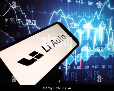 Konskie, Polonia - 23 gennaio 2024: Logo della società li Auto visualizzato sullo schermo del telefono cellulare Foto Stock