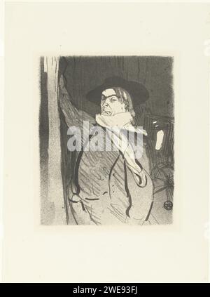 Ritratto del cantante e comico Aristide Bruant, Henri de Toulouse-Lautrec, stampa del 1893 Aristid bruant agisce sempre in Les Ambassador nel costume in cui è stato immortalato da Toulouse-Lautrec: Un grande cappello, un gilet di velluto, un foulard rosso e stivali. ritratto cartaceo del cantante d'opera. ritratto di cabaret-artiste Foto Stock