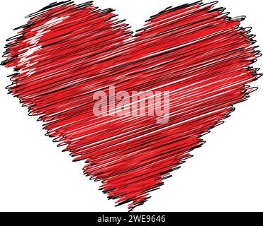 Red Love Heart con Black line Clip Art Illustrazione Vettoriale