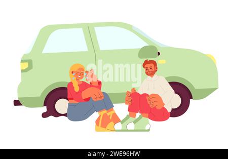 Illustrazione piatta del cartone animato di un incidente d'auto che cambia la vita Illustrazione Vettoriale