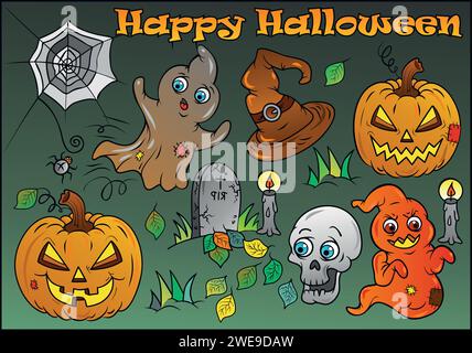 Bellissima cartolina di Halloween dipinta Illustrazione Vettoriale