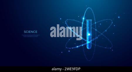 Concetto di scienza chimica. Tubo di prova astratto e modello atomo. Illustrazione Vettoriale