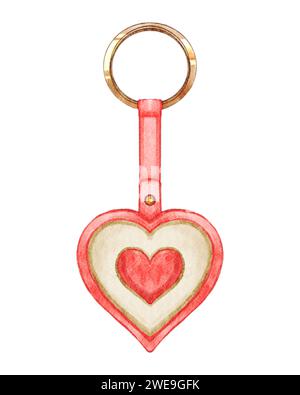 Portachiavi a forma di cuore . Oggetto San Valentino . Elementi di pittura ad acquerello . Illustrazione . Foto Stock