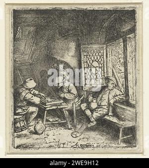 TricTrac Players in an inn, Adriaen van Ostade, 1666 - 1670 stampa Haarlem paper etching inn, caffetteria, pub, ecc... backgammon, tric-trac Foto Stock