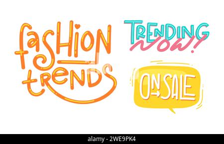 Simpatica frase a mano colorata per il marketing delle vendite di moda in illustrazione vettoriale. Illustrazione Vettoriale