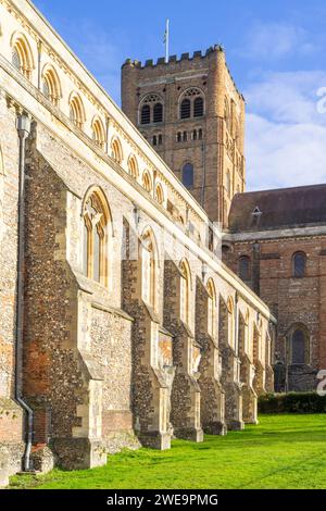 St Albans Cathedral o Abbey Church of St Alban St Albans Hertfordshire Inghilterra Regno Unito Europa Foto Stock