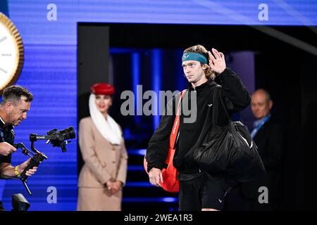 Melbourne, Australie. 23 gennaio 2024. Andrey Rublev durante il torneo di tennis del grande Slam agli Australian Open 2024 il 22 gennaio 2024 al Melbourne Park di Melbourne, Australia. Foto Victor Joly/DPPI Credit: DPPI Media/Alamy Live News Foto Stock