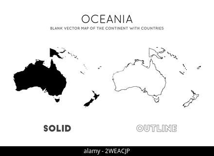 Mappa Oceania. Mappa vettoriale vuota del continente con i paesi. Borders of Oceania per la tua infografica. Illustrazione vettoriale. Illustrazione Vettoriale