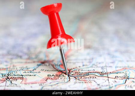 Basilea, Svizzera, spilla sulla mappa Foto Stock