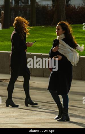 Londra, Regno Unito. 24 gennaio 2024. La gente cammina in condizioni di blustery sulla Southbank - tempo invernale tempestoso nel centro di londra. Crediti: Guy Bell/Alamy Live News Foto Stock