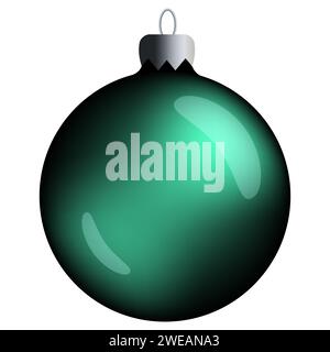 Realistica palla di Natale rotonda con sfumatura verde e svasature isolate su sfondo bianco. Clipart vettoriale per l'albero di natale. Foto Stock