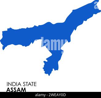 Mappa Assam dello stato indiano. Illustrazione vettoriale mappa Assam. Mappa vettoriale Assam su sfondo bianco. Foto Stock