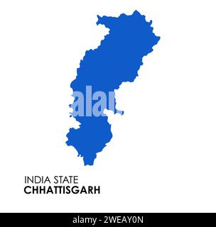 Chhattisgarh mappa dello stato indiano. Illustrazione della mappa di Chhattisgarh. Sfondo bianco. Foto Stock