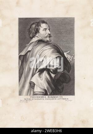 Ritratto del pittore Theodoor Rombouts, Paulus Pontius, dopo Anthony Van Dyck, 1616 - 1657 stampa Anversa incisione su carta ritratto, autoritratto del pittore Foto Stock