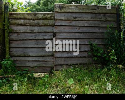 Wicket e recinzione contro l'erba verde. Recinzione in giardino. Foto Stock