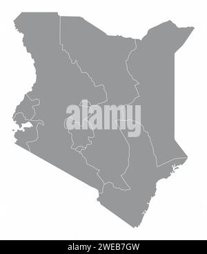Regioni della mappa del Kenya isolate su sfondo bianco Illustrazione Vettoriale