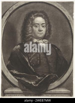 Ritratto delle Arti Jacob Roman, Pieter Schenk (i), 1670 - 1713 stampa Amsterdam carta incisione parrucca Foto Stock