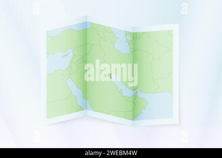 Mappa del Kuwait, carta piegata con mappa del Kuwait. Illustrazione vettoriale. Illustrazione Vettoriale