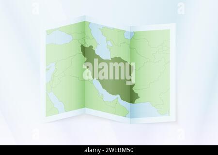 Mappa dell'Iran, carta piegata con la mappa dell'Iran. Illustrazione vettoriale. Illustrazione Vettoriale