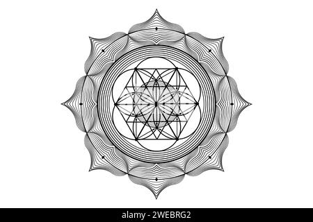 Sacro lotus yantra mandala, Fiore mistico della vita. Geometria sacra, elemento grafico con logo vettoriale isolato. Icona mistica seme di vita, logo geometrico Illustrazione Vettoriale