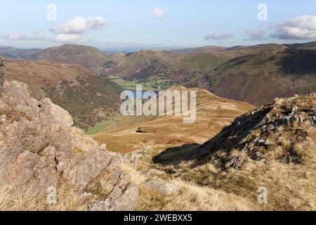 Hartsop dalla cima di High Hartsop Dodd, nel Distretto dei Laghi inglesi Foto Stock