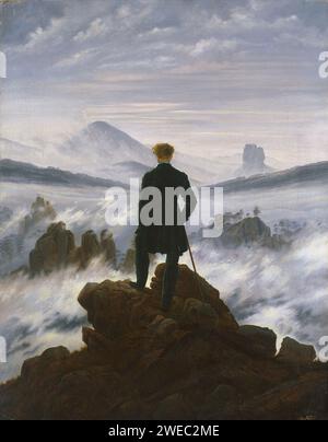 CASPAR DAVID FRIEDRICH (1774-1840) pittore tedesco romantico di paesaggi. Il suo "Wanderer Above the Sea of Fog" circa 1817. Foto Stock