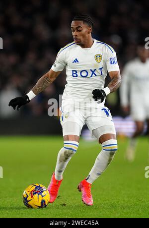 Crysencio Summerville del Leeds United durante il match per lo Sky Bet Championship a Elland Road, Leeds. Data foto: Mercoledì 24 gennaio 2024. Foto Stock