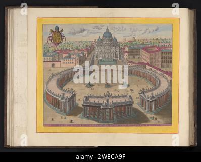 Sint-Pietersplein e Sint-Pietersbasiliek nella città del Vaticano, Anonimo, dopo Giovanni Lorenzo Bernini, stampa del 1693-1717 veduta di Sint-Pietersplein e Sint-Pietersbasiliek nella città del Vaticano. In alto a sinistra lo stemma di Papa Alessandro VII Titolo nel margine finale. La stampa fa parte di un album. Su disegno di: Vaticaanstadpublisher: RomeThe Hague chiesa di incisione di carta (esterno). Piazza, luogo, circo, ecc. la basilica di Pietro. Piazza San Pietro Foto Stock