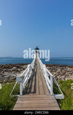 Faro Marshall Point a Port Clyde, Maine, USA, in una soleggiata giornata estiva Foto Stock
