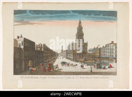 Veduta di Somerset House e della Chiesa di Santa Maria-le-Strand a Londra, Jean-Francois Daumont, 1745-1775 editore: Parisprint Maker: France paper. acquerello (vernice) incisione/chiesa a pennello (esterno). via (+ città(-scape) con cifre, personale). Architettura civica; edifici; abitazioni Saint Mary-le-Strand. Somerset House Foto Stock