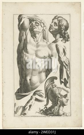 Cinque studi, Jean Lepautre, 1682 - 1706 stampa a sinistra la parte superiore del corpo di un giovane, a destra un busto di Minerva. Primo foglio della serie 13, seconda edizione. Tipografia: Francia (possibilmente)dopo il proprio disegno di: Francia (possibilmente)editore: Paris paper Engraving Foto Stock