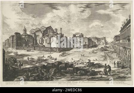 Themenn van docletianus te Rome, Giovanni Battista Piranesi, 1748 - 1778 stampa veduta dei resti delle terme di Diocleziano, contenente la Santa Maria degli Angeli e dei Martiri, a Roma. Titolo ed elenco esplicativo dei brani in STUDMARGE. Roma carta incisione rovina di un edificio  architettura. paesaggio con rovine. bagni pubblici. Chiesa Cattolica Romana Roma. Themenn van docletianus. Santa Maria degli Angeli e Martiri Foto Stock