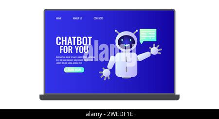 Assistente chatbot forma robot con ai 3d. Rete neurale bot simpatica e simpatica. Progettazione di siti Web di applicazioni di social networking. Illustrazione vettoriale. Illustrazione Vettoriale