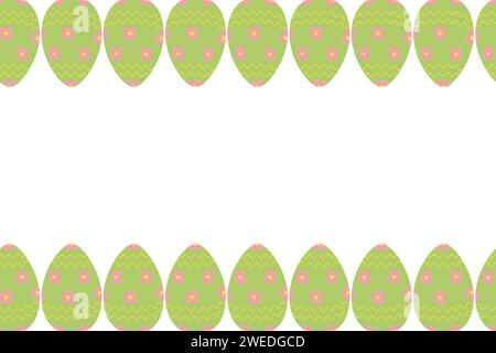 Cornice senza cuciture con bordo superiore e inferiore di uova di Pasqua brillanti in verde alla moda. Copia spazio. Isolare. EPS. Design vettoriale per auguri di Pasqua, cartoline, poster, banner o poster, promo, web Illustrazione Vettoriale