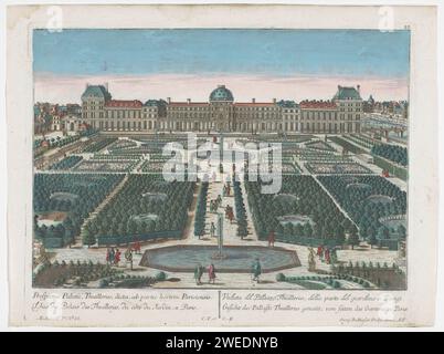 Vista del Palais des Tuileries di Parigi vista dal Jardin des Tuileries, Georg Balthasar Probst, dopo Adam Perelle, 1742 - 1801 stampe numerate in alto a destra: 37. Numerato in basso a sinistra: 22. Editore: Augsburgprint Maker: Carta tedesca. acquerello (vernice) incisione/palazzo pennello. giardino. fontana del giardino. Piante ornamentali Tuilerieënpaleis. Giardino delle Tuileries Foto Stock