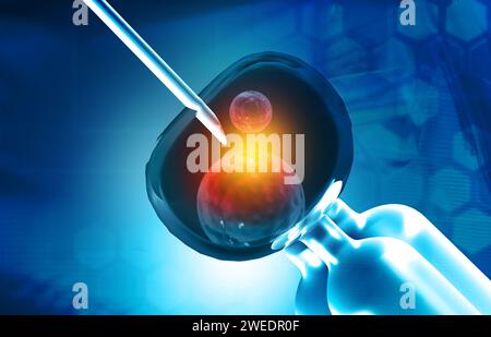 Fecondazione in vitro su sfondo medico. illustrazione 3d. Foto Stock
